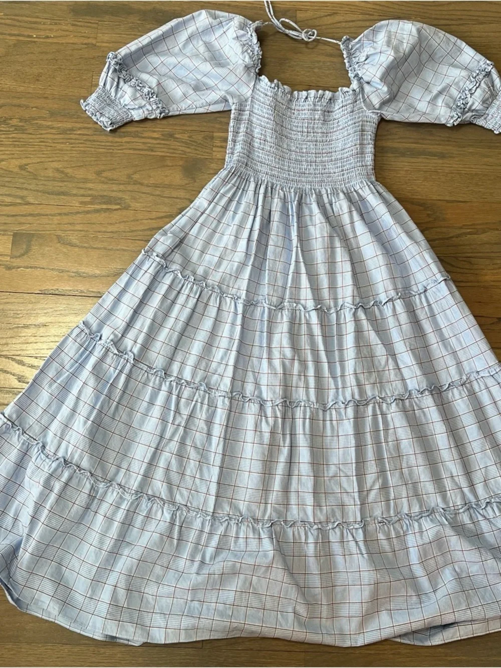 Hill House Nesli Nap Dress Puff Sleeve Square Neck Tiered Plaid Small Coquette - Picture 8 of 8